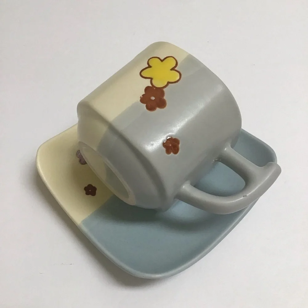 Japanese Pottery Espresso Coffee Cup & Saucer Tea Cup Mod Cherry Blossom Floral
